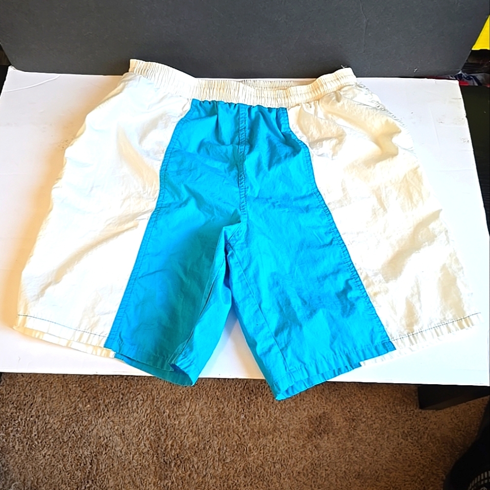Givenchy Aqua and White Mens Swim Trunks 3 Pocket With Drawstring Size L